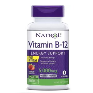 Natrol Vitamina B12 5000mcg, 200 Tabletas Sublinguales Fresa