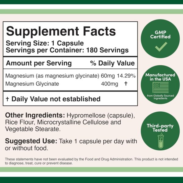 Vitamina Double Wood Magnesio Glicinato Vegano 400 Mg Cápsulas Sueño - Imagen 2