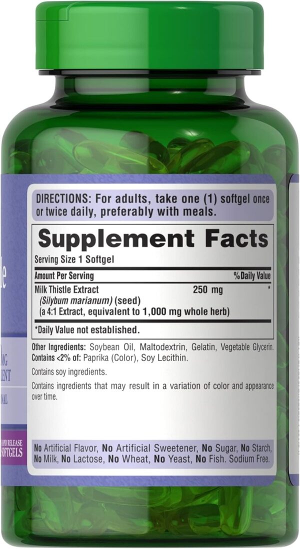 Vitamina Puritan's Pride Milk Thistle , Cardo Mariano, Higado Graso - Imagen 3
