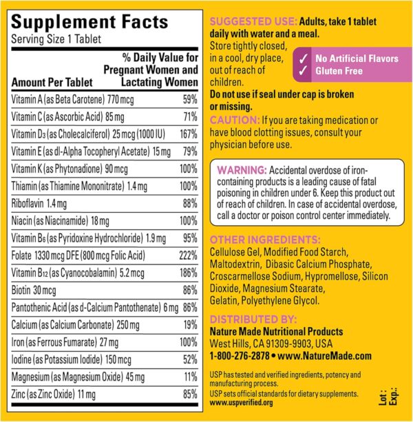 Multivitaminico Nature Made Prenatal Mujeres Embarazadas con acido folico - Imagen 3