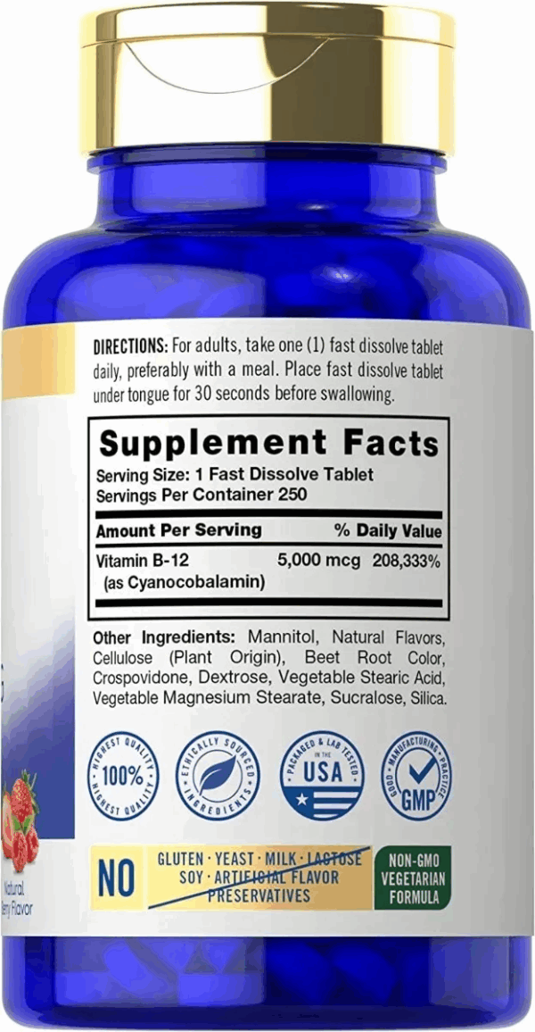 Vitamina Carlyle B12 5000 Mcg 250 Tabletas - Imagen 2