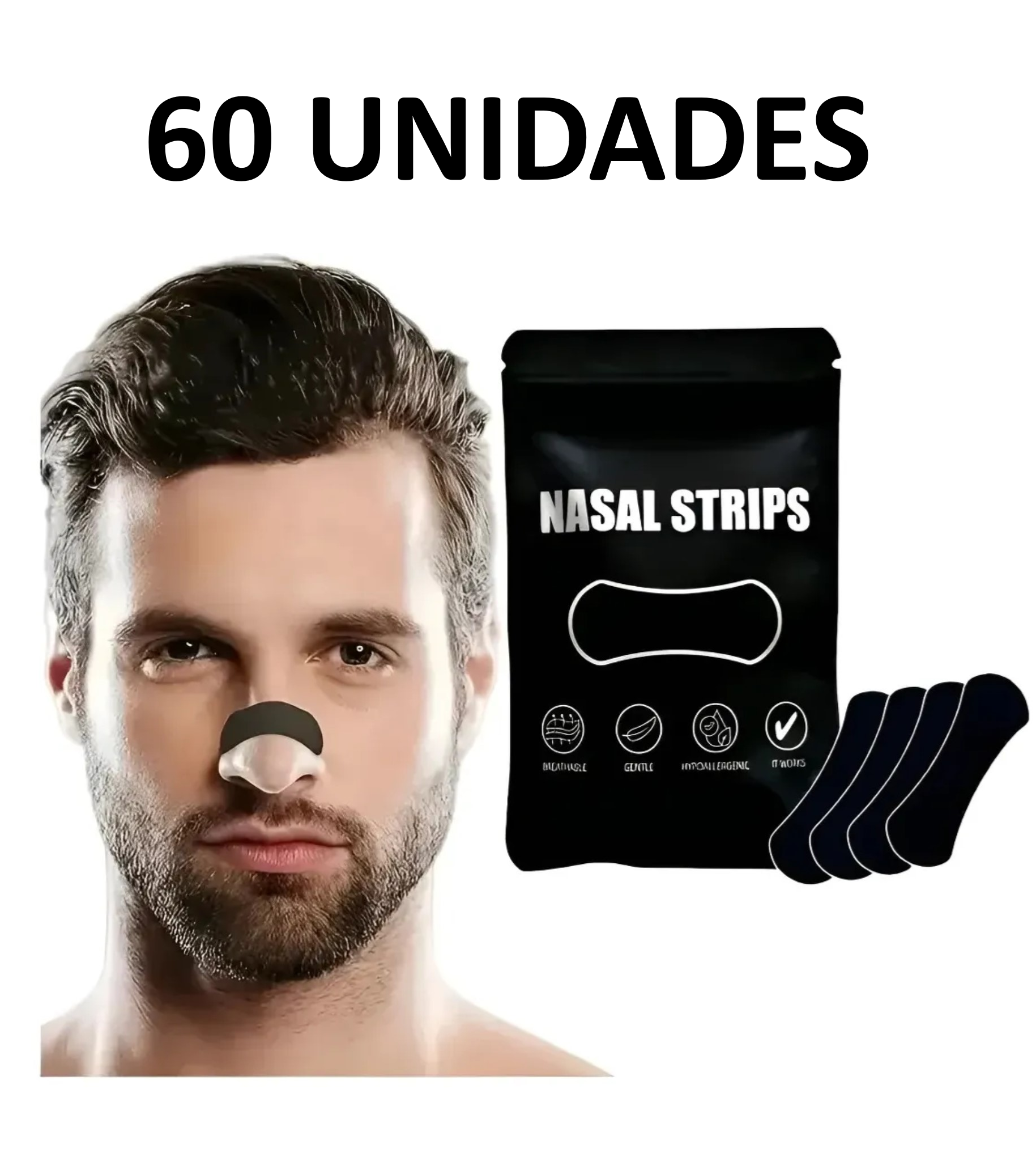 60 Tiras Nasales Anti Ronquido Respira Mejor Set Negro