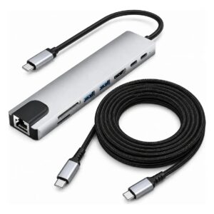 Hub Tipo C 8 En 1 Hdmi Ethernet + Cable Tipo C Laptop Mac